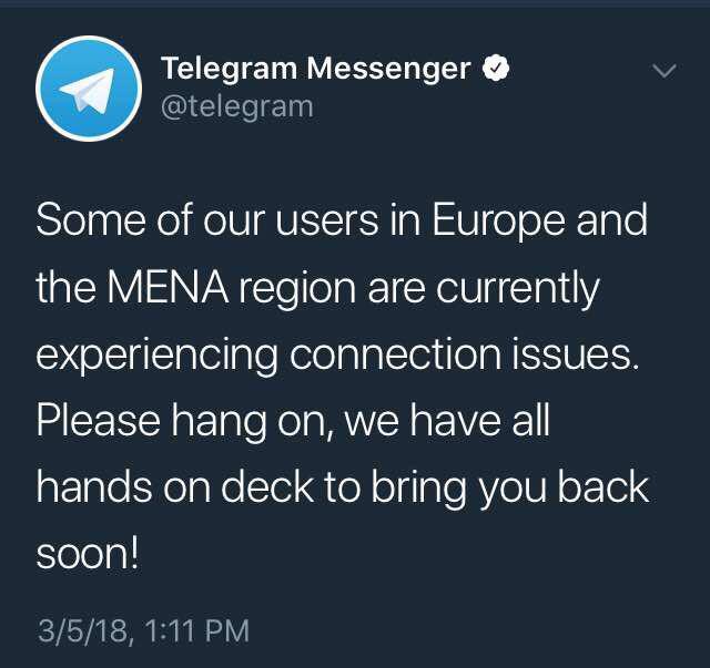 رفع مشکل قطعی تلگرام پس از یکساعت