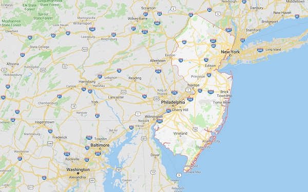 محل نیوجرسی روی نقشه امریکا