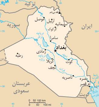 محل سرزمین کربلا روی نقشه عراق
